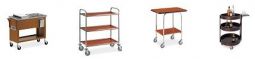Trolleys and wooden and metal service furniture