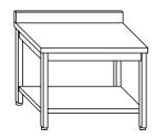 Work tables on legs and shelf with upstand