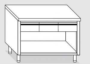 23003.14 Table armoire ouverte Agi 140x60x85h cm plateau lisse - 3 tiroirs horizontaux