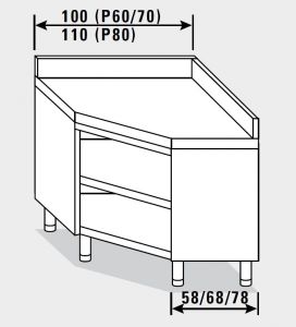 23401.10 Table armoire d'angle Agi 100x60x85h cm dosseret arrière - ouverte