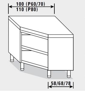 23400.10 Table armoire d'angle Agi 100x60x85h cm plateau lisse - ouverte