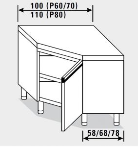 23402.10 Table armoire d'angle Agi 100x60x85h cm plateau lisse - porte battante