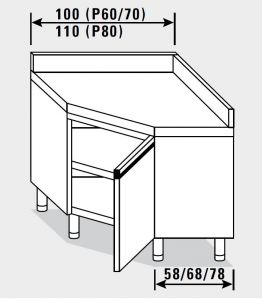 23507.11 Table armoire d'angle Agi 110x80x85h cm dosseret arrière - porte battante