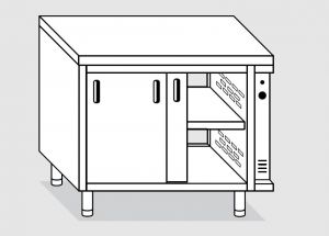 23702.16 Table armoire chaude Agi cm 160x70x85h plateau lisse - portes des deux côtés - 2 éléments chauds