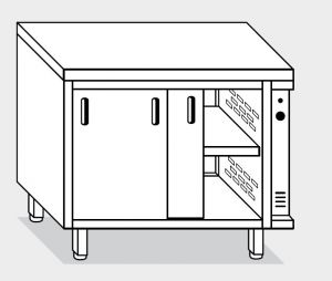 13702.19 Table armoire chaude g40 cm 190x70x85h plateau lisse - portes des deux côtés - 2 éléments chauds