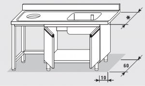 52651.14 Table armoire d'entrée gauche avec 2 portes battantes faciles 140x*x85h cm 1 vasque avec trou de tri