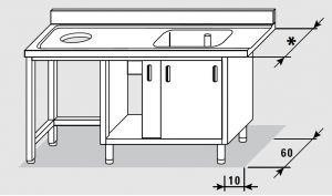 52601.17 Table armoire entrée gauche avec portes coulissantes faciles 170x*x85h cm 1 bac avec trou de tri