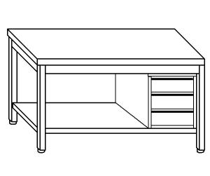 TL5257 Tavolo da lavoro in acciaio inox AISI 304 cassettiera dx ripiano 50x70x85