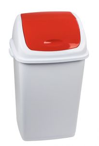 T909057 Poubelle en polypropylène blanc avec couvercle basculant rouge 50 litres (multiples 6 pièces)