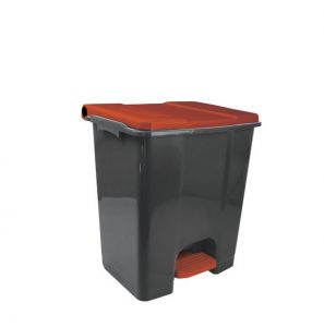 T912677 Contenitore mobile a pedale in plastica riciclata grigio - rosso 60 litri 