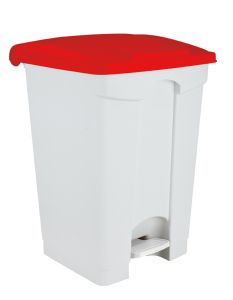 T101457 Poubelle à pédale en plastique blanc avec couvercle rouge 45 litres (pack de 3 pièces)