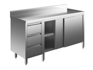 EU04004-14 Table armoire ECO cm 140x60x85h dosseret - portes coulissantes - tiroir 3c gauche