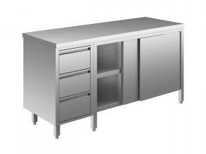EU04102-17 Table armoire ECO cm 170x70x85h plateau lisse - portes coulissantes - tiroir 3c gauche