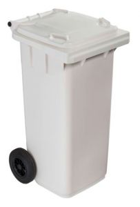 T766615 White Plastic waste container for outdoor on 2 wheels 120 liters