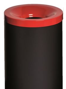 T770027 Corbeille à papier anti-feu métal noir avec couvercle Rouge 90 litres 