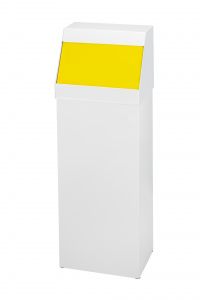 T790026 Poubelle en metal blanc avec couvercle push jaune 50 litres
