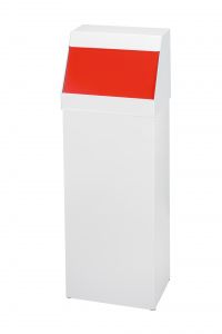 T790027 Poubelle en metal blanc avec couvercle push rouge 50 litres