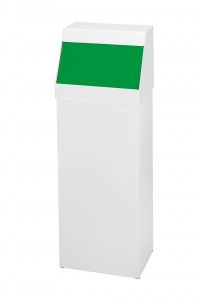 T790028 Poubelle en metal blanc avec couvercle push vert 50 litres