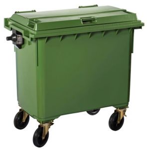 T766653 Green Plastic waste container for outdoor on 4 wheels 770 liters