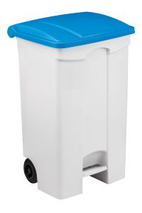 T115095 Mobile plastic pedal bin White 90 liters Blue lid (Pack of 3 pieces)